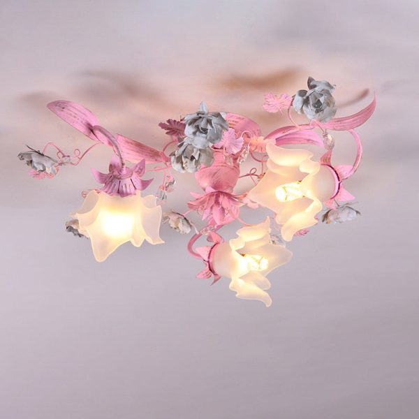 Contemporary Nordic Dome Branches Flowers Glass Crystal Iron 3 - Light Semi-Flush Mount Ceiling Light For Bedroom - Image 14