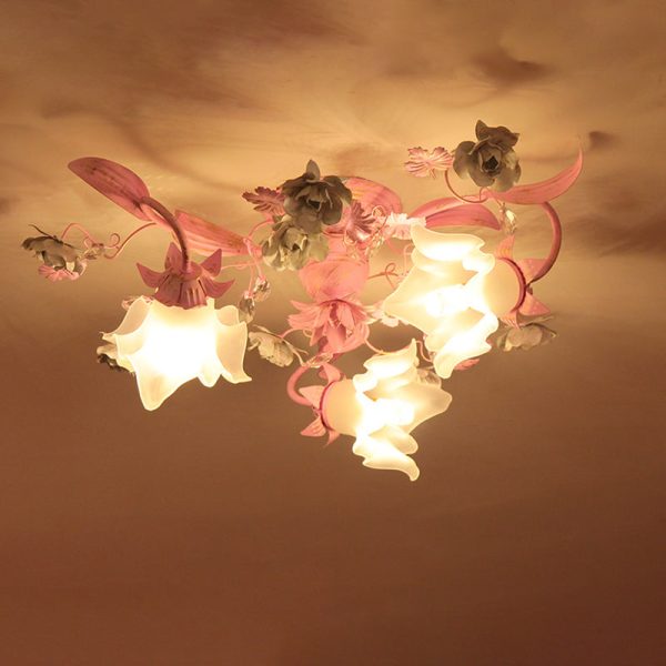 Contemporary Nordic Dome Branches Flowers Glass Crystal Iron 3 - Light Semi-Flush Mount Ceiling Light For Bedroom - Image 11