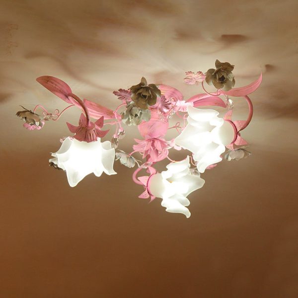 Contemporary Nordic Dome Branches Flowers Glass Crystal Iron 3 - Light Semi-Flush Mount Ceiling Light For Bedroom - Image 12