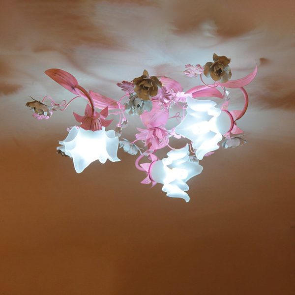 Contemporary Nordic Dome Branches Flowers Glass Crystal Iron 3 - Light Semi-Flush Mount Ceiling Light For Bedroom - Image 13