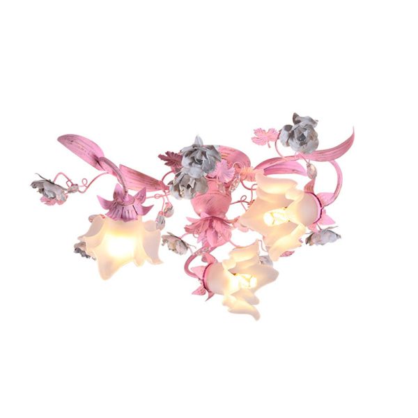 Contemporary Nordic Dome Branches Flowers Glass Crystal Iron 3 - Light Semi-Flush Mount Ceiling Light For Bedroom - Image 17