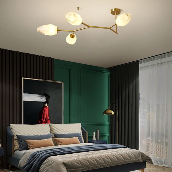 Contemporary Scandinavian Branches Buds Glass Copper 4/6/8 - Light Semi-Flush Mount Ceiling Light For Living Room - Image 3