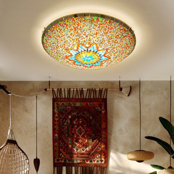 Traditional Tiffany Semicircle Hardware Glass 2/3/4 - Light Flush Mount Ceiling Light For Living Room - Image 2