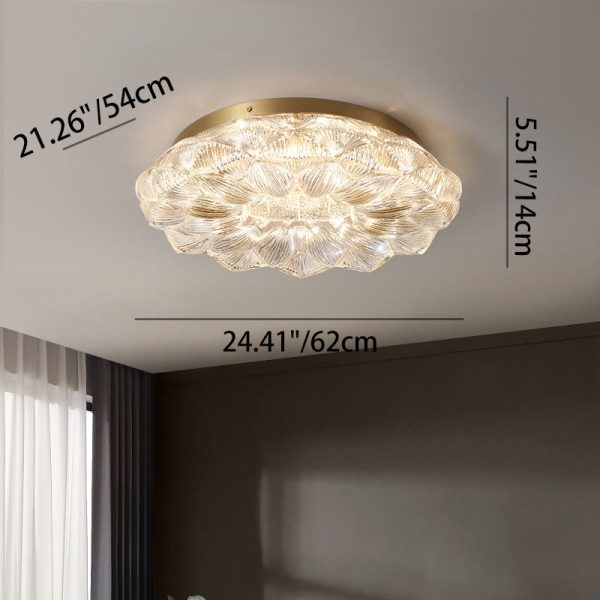 Contemporary Luxury Lotus Shape Stainless Steel Gold Leaf Copper Resin LED Semi-Flush Mount Ceiling Light For Living Room - Image 4