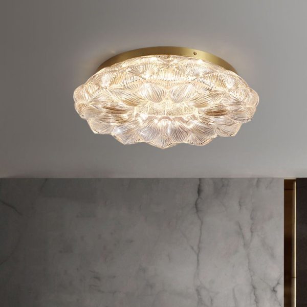 Contemporary Luxury Lotus Shape Stainless Steel Gold Leaf Copper Resin LED Semi-Flush Mount Ceiling Light For Living Room - Image 12