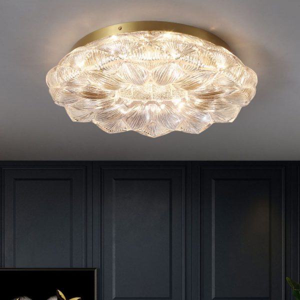 Contemporary Luxury Lotus Shape Stainless Steel Gold Leaf Copper Resin LED Semi-Flush Mount Ceiling Light For Living Room - Image 15