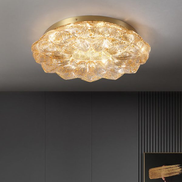 Contemporary Luxury Lotus Shape Stainless Steel Gold Leaf Copper Resin LED Semi-Flush Mount Ceiling Light For Living Room - Image 21