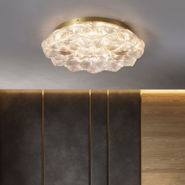 Contemporary Luxury Lotus Shape Stainless Steel Gold Leaf Copper Resin LED Semi-Flush Mount Ceiling Light For Living Room - Image 11