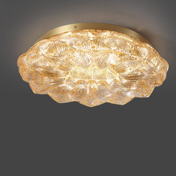 Contemporary Luxury Lotus Shape Stainless Steel Gold Leaf Copper Resin LED Semi-Flush Mount Ceiling Light For Living Room - Image 23