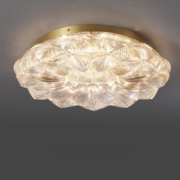 Contemporary Luxury Lotus Shape Stainless Steel Gold Leaf Copper Resin LED Semi-Flush Mount Ceiling Light For Living Room - Image 22