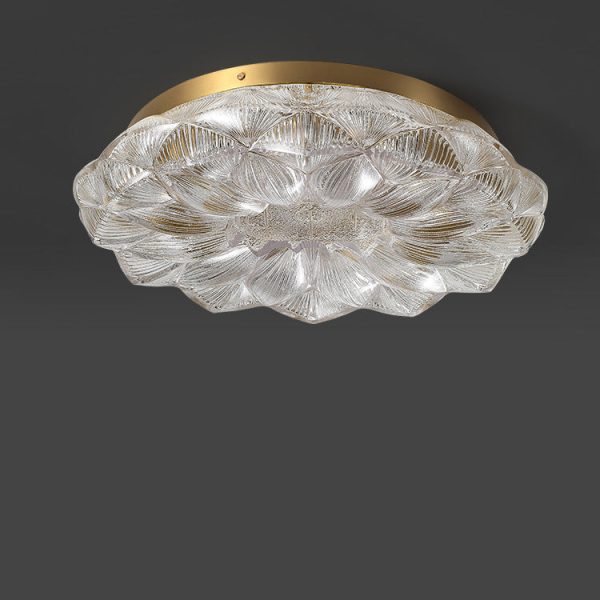 Contemporary Luxury Lotus Shape Stainless Steel Gold Leaf Copper Resin LED Semi-Flush Mount Ceiling Light For Living Room - Image 8