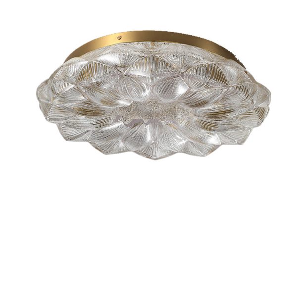 Contemporary Luxury Lotus Shape Stainless Steel Gold Leaf Copper Resin LED Semi-Flush Mount Ceiling Light For Living Room - Image 24