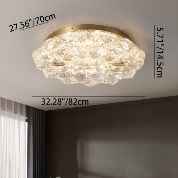 Contemporary Luxury Lotus Shape Stainless Steel Gold Leaf Copper Resin LED Semi-Flush Mount Ceiling Light For Living Room - Image 5