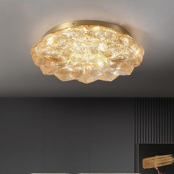 Contemporary Luxury Lotus Shape Stainless Steel Gold Leaf Copper Resin LED Semi-Flush Mount Ceiling Light For Living Room - Image 20