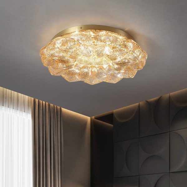 Contemporary Luxury Lotus Shape Stainless Steel Gold Leaf Copper Resin LED Semi-Flush Mount Ceiling Light For Living Room - Image 17