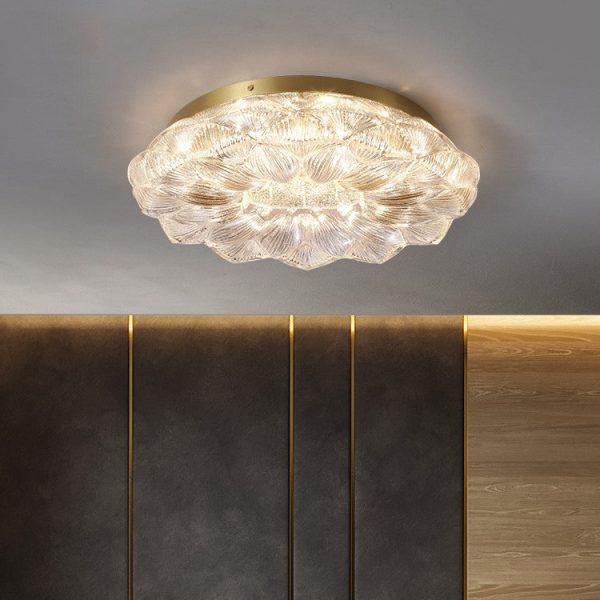 Contemporary Luxury Lotus Shape Stainless Steel Gold Leaf Copper Resin LED Semi-Flush Mount Ceiling Light For Living Room - Image 10