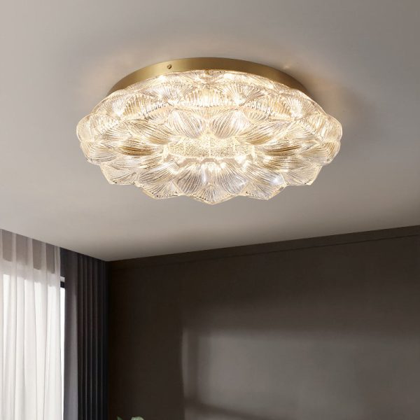 Contemporary Luxury Lotus Shape Stainless Steel Gold Leaf Copper Resin LED Semi-Flush Mount Ceiling Light For Living Room - Image 13