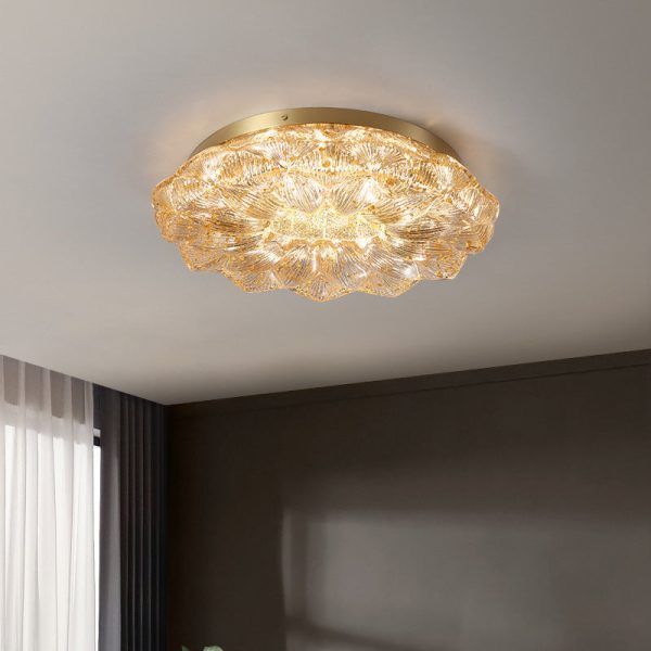 Contemporary Luxury Lotus Shape Stainless Steel Gold Leaf Copper Resin LED Semi-Flush Mount Ceiling Light For Living Room - Image 16