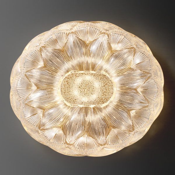 Contemporary Luxury Lotus Shape Stainless Steel Gold Leaf Copper Resin LED Semi-Flush Mount Ceiling Light For Living Room - Image 7