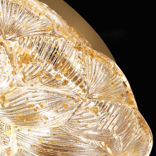 Contemporary Luxury Lotus Shape Stainless Steel Gold Leaf Copper Resin LED Semi-Flush Mount Ceiling Light For Living Room - Image 6