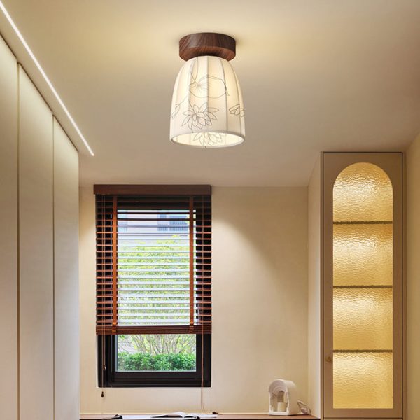 Traditional French Dome Semicircular Flower Print Iron Fabric 1 - Light Semi-Flush Mount Ceiling Light For Hallways - Image 2