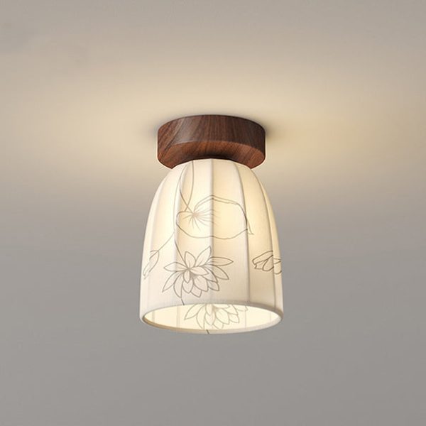 Traditional French Dome Semicircular Flower Print Iron Fabric 1 - Light Semi-Flush Mount Ceiling Light For Hallways - Image 3