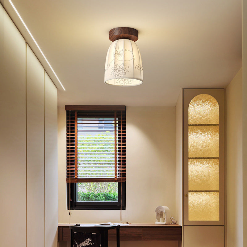 BS-Lighting-LA01426-6.jpg Traditional French Dome Semicircular Flower Print Iron Fabric 1 - Light Semi-Flush Mount Ceiling Light For Hallways - Image 1