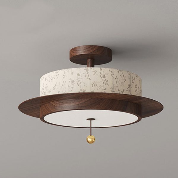 Traditional French Round Cylinder Flower Print Iron Fabric Wood LED Semi-Flush Mount Ceiling Light For Bedroom - Image 12