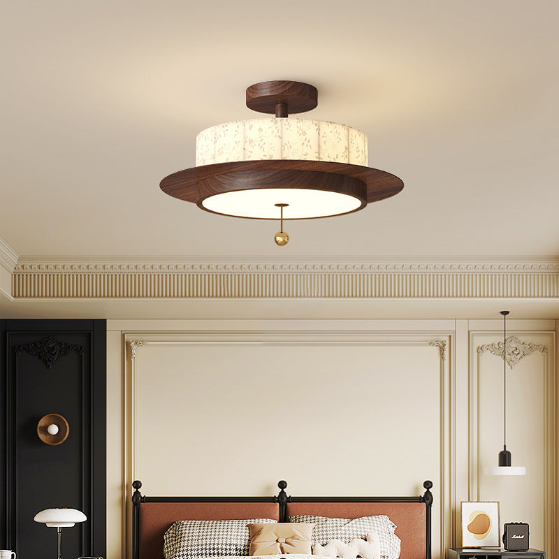 BS-Lighting-LA01427-12.jpg Traditional French Round Cylinder Flower Print Iron Fabric Wood LED Semi-Flush Mount Ceiling Light For Bedroom - Image 1