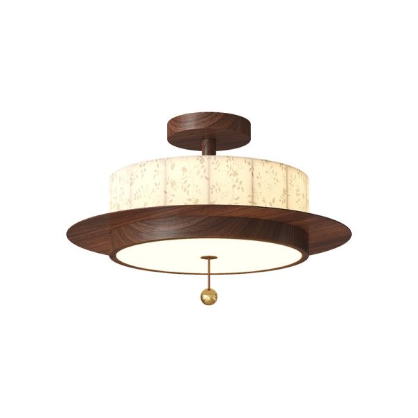 Traditional French Round Cylinder Flower Print Iron Fabric Wood LED Semi-Flush Mount Ceiling Light For Bedroom - Image 14