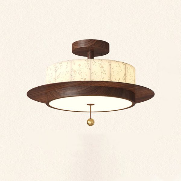 Traditional French Round Cylinder Flower Print Iron Fabric Wood LED Semi-Flush Mount Ceiling Light For Bedroom - Image 13