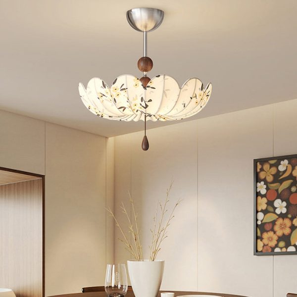 Traditional French Semicircular Bud Fabric Iron Wood 3 - Light Semi-Flush Mount Ceiling Light For Living Room - Image 10