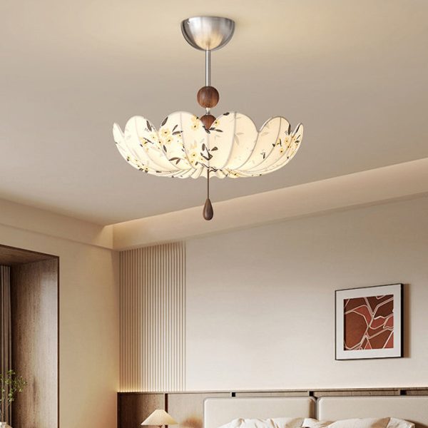 Traditional French Semicircular Bud Fabric Iron Wood 3 - Light Semi-Flush Mount Ceiling Light For Living Room - Image 3