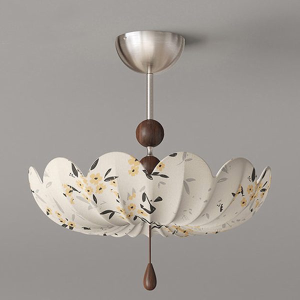 Traditional French Semicircular Bud Fabric Iron Wood 3 - Light Semi-Flush Mount Ceiling Light For Living Room - Image 15