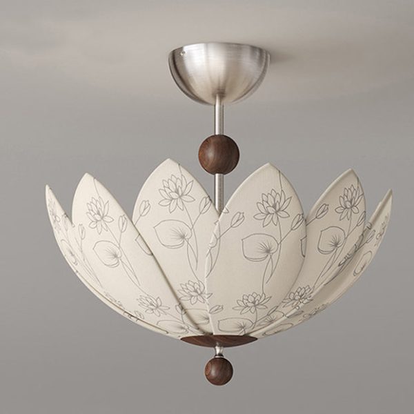 Traditional French Semicircular Bud Fabric Iron Wood 3 - Light Semi-Flush Mount Ceiling Light For Living Room - Image 16