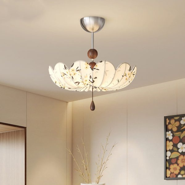 Traditional French Semicircular Bud Fabric Iron Wood 3 - Light Semi-Flush Mount Ceiling Light For Living Room - Image 12