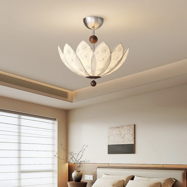 Traditional French Semicircular Bud Fabric Iron Wood 3 - Light Semi-Flush Mount Ceiling Light For Living Room - Image 2