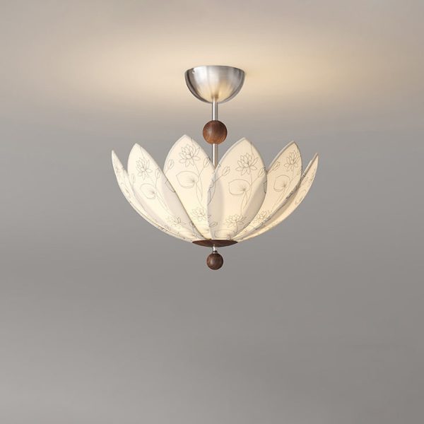 Traditional French Semicircular Bud Fabric Iron Wood 3 - Light Semi-Flush Mount Ceiling Light For Living Room - Image 13