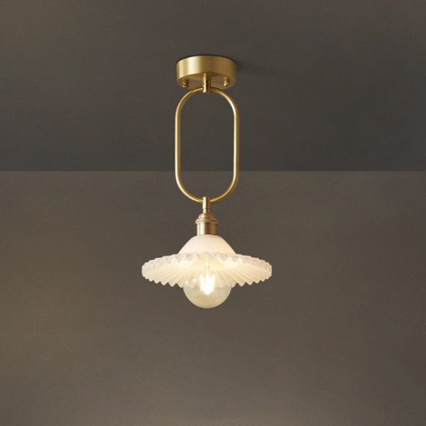 Contemporary Simplicity Conical Umbrella Semicircular Copper Glass 1 - Light Semi-Flush Mount Ceiling Light For Hallways - Image 3