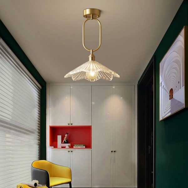 Contemporary Simplicity Conical Umbrella Semicircular Copper Glass 1 - Light Semi-Flush Mount Ceiling Light For Hallways - Image 2