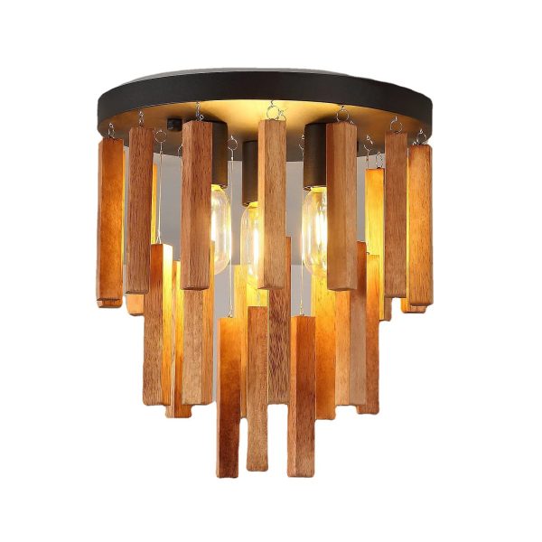 Traditional Rustic Round Wooden Stick 3 - Light Semi-Flush Mount Ceiling Light For Living Room - Image 10