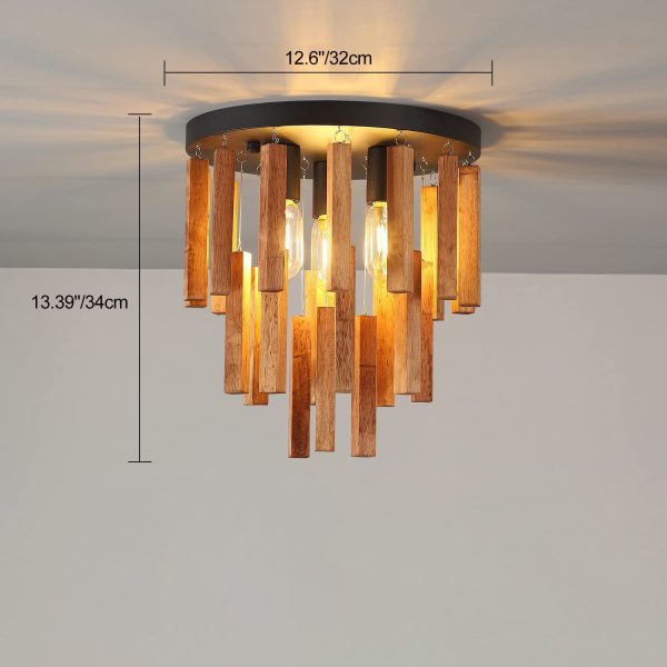 Traditional Rustic Round Wooden Stick 3 - Light Semi-Flush Mount Ceiling Light For Living Room - Image 4