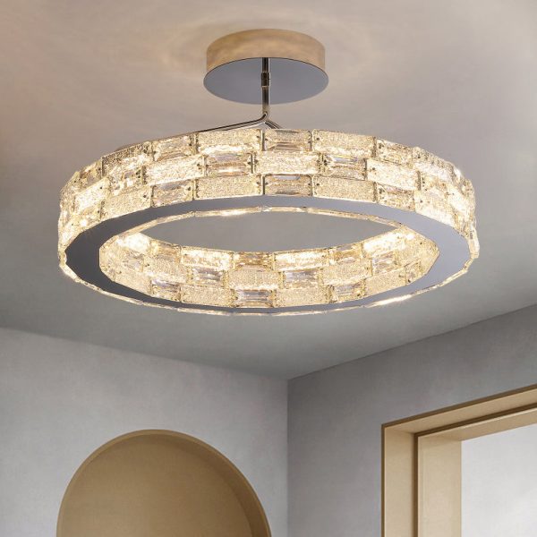 Modern Luxury Round Stitching Blocks Stainless Steel Crystal LED Chandelier For Bedroom - Image 3