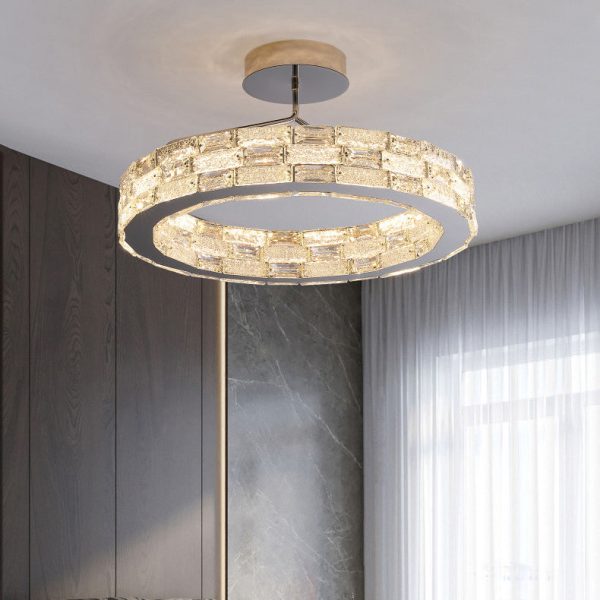 Modern Luxury Round Stitching Blocks Stainless Steel Crystal LED Chandelier For Bedroom - Image 11