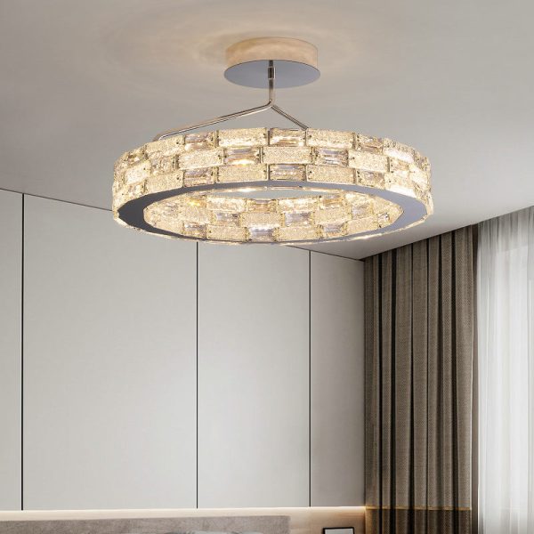 Modern Luxury Round Stitching Blocks Stainless Steel Crystal LED Chandelier For Bedroom - Image 2