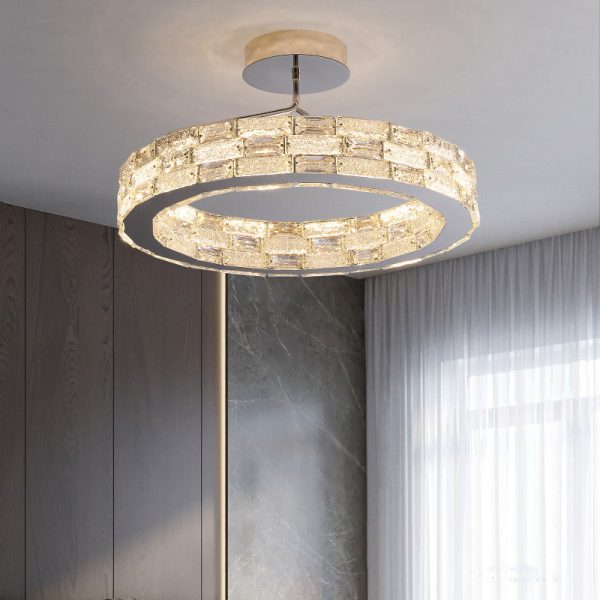 Modern Luxury Round Stitching Blocks Stainless Steel Crystal LED Chandelier For Bedroom - Image 10