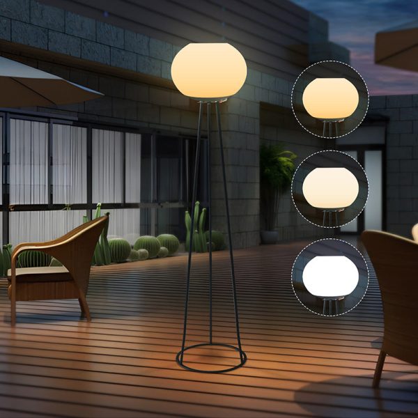 Modern Minimalist Solar Oval Tripod Round Base Iron PE LED Standing Floor Lamp For Outdoor Patio - Image 7