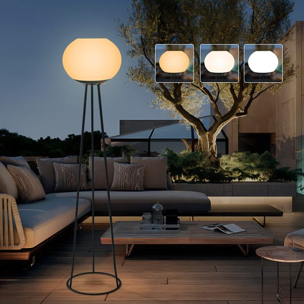 Modern Minimalist Solar Oval Tripod Round Base Iron PE LED Standing Floor Lamp For Outdoor Patio - Image 8