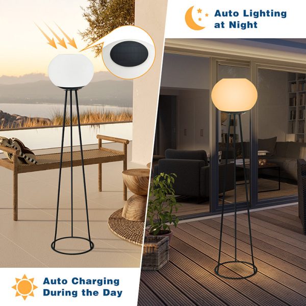 Modern Minimalist Solar Oval Tripod Round Base Iron PE LED Standing Floor Lamp For Outdoor Patio - Image 6