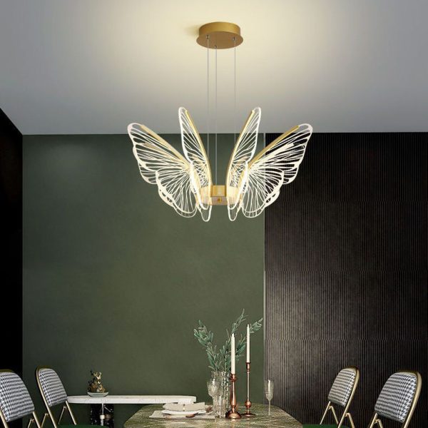 Contemporary Creative Butterfly Iron Aluminum Acrylic LED Pendant Light For Living Room - Image 2
